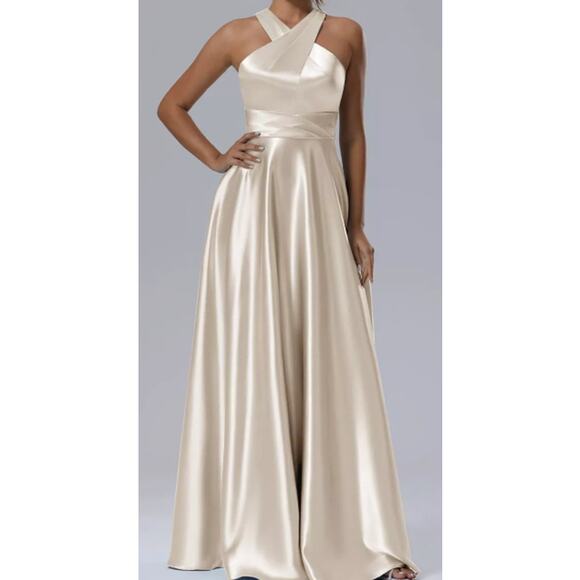 FORMAL AW 22 3X Plus Kimberly Champagne Bridesmaid Wedding Maxi Dress New b72 - Picture 4 of 5